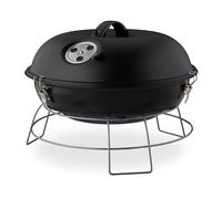 Relaxdays Barbacoa, Portátil, con Tapa, Parrilla de Acampada Grande, Carbón Vegetal, Ø36cm, Negro
