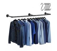 Relaxdays Barra para Colgar Ropa en Pared, diseño Industrial, 6 Ganchos en S, 183 cm, Negro