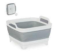 Relaxdays Barreño con Desagüe, Fregadero Plegable, 9 L, Lavabo Camping, 20 x 31 x 31 cm, Blanco/Gris