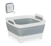 Relaxdays Barreño plegable para fregar con desagüe blanco,gris
