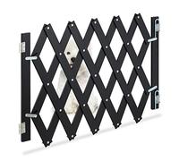 Relaxdays Barrera Seguridad Niños Bambú, Valla Escaleras Plegable hasta 108,5cm, 47,5-60cm Alto, Reja Mascotas, Negro, Hierro