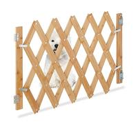 Relaxdays Barrera Seguridad Niños Bambú, Valla Escaleras Plegable hasta 108,5cm, 47,5-60cm Alto, Reja Mascotas, Natural, Hierro