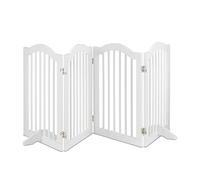 Relaxdays Barrera Seguridad Niños, Valla Bebés, Perros, Sin Taladrar, 4 Paneles, 70x205,5cm, con Patas, Plegable, Blanca, Tablero de Fibras