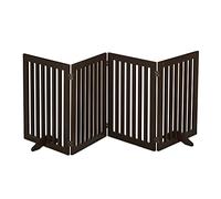 Relaxdays Barrera Seguridad Niños, Valla Protectora Plegable, 70 x 206 cm, Cerca Perros y Mascotas, con Patas, Marrón, Tablero de Fibras
