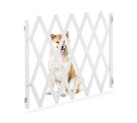 Relaxdays Barrera Seguridad Niños Bambú XL, Valla Escaleras Plegable hasta 140 cm, 87-97 cm Alto, Reja Mascotas, Blanco, Hierro