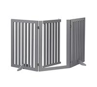 Relaxdays Barrera Seguridad Niños y Animales, Valla Protección Mascotas, Puerta, 70x154cm, Plegable, 3 Paneles, Gris, Tablero de Fibras