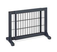 Relaxdays Barrera Seguridad Niños y Perros, Valla Protectora Puerta o Escalera, de Pie, sin Taladrar, 56x70-115 cm, Gris, Acero