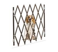 Relaxdays Barrera Seguridad Perro, Valla Protección Escalera, Plegable, hasta 118cm Extensión, Reja 82,5cm Alto, Marrón