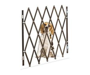Relaxdays Barrera Seguridad Perro, Valla Protección Escalera, Plegable, hasta 118cm Extensión, Reja 82,5cm Alto, Marrón