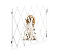 Relaxdays Barrera Seguridad Perro, Valla Protección Niño Escalera, Plegable, hasta 118cm, Reja Puerta Mascota, Blanco, Hierro