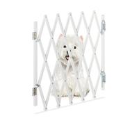 Relaxdays Barrera Seguridad Perro, Valla Protección Niño Escalera, Plegable, hasta 96cm Extensión, Reja Mascota, Blanco