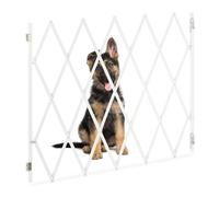 Relaxdays Barrera Seguridad Perro, Valla Protección Niño Escalera, Plegable, hasta 130cm Extensión, Reja Mascota, Blanco, Bambú