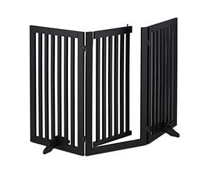 Relaxdays Barrera Seguridad Perros, Valla Protectora con Puerta, para Escaleras, 92x154cm, Plegable, sin Taladrar, Negro
