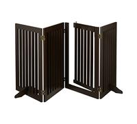 Relaxdays Barrera Seguridad Perros, Valla Protectora Mascotas, 4 Paneles, con Puerta, Plegable, 70x207 cm, Marrón