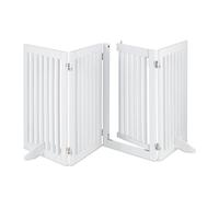 Relaxdays Barrera Seguridad Perros, Valla Protectora Mascotas, 4 Paneles, con Puerta, Plegable, 70x207 cm, Blanca