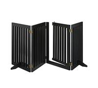 Relaxdays Barrera Seguridad Perros, Valla Protectora Mascotas, 4 Paneles, con Puerta, Plegable, 70x207 cm, Negra