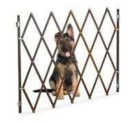 Relaxdays Barrera Seguridad Perro Bambú, Valla Salvaescaleras Plegable, hasta 130,5cm, 100cm Alto, Reja Mascotas, Marrón, Hierro