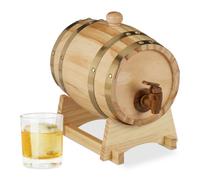 Relaxdays Barril Madera 1,25 L con Grifo y Soporte, Vino, Whisky, Licor, Dispensador, 1 Ud., 23 x 16 x 25,5 cm, Marrón