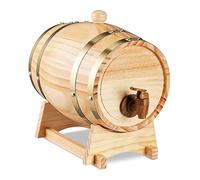 Relaxdays Barril Madera con Grifo, Barrica Aguardiente 2,2 l, Dispensador de Whisky, Vino, Sidra, Licores, Natural