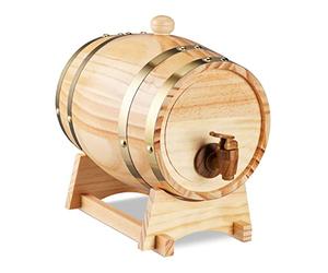 Relaxdays Barril Madera con Grifo, Barrica Aguardiente 2,2 l, Dispensador de Whisky, Vino, Sidra, Licores, Natural