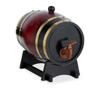 Relaxdays Barril Madera con Grifo y Base, Barrica 2,2 l, Dispensador de Whisky, Vino, Sidra, Licores, Negro/Rojo