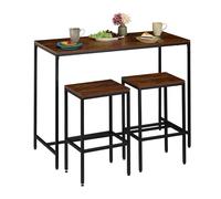 Relaxdays Bartisch Set mit 2 Hockern Juego Bar, 3 Piezas, mostrador con taburetes, Mesa de Comedor, 90 x 120 x 50 cm, 2 Personas, Industrial, marrón/Negro, Hierro 50% Tablero de Fibra