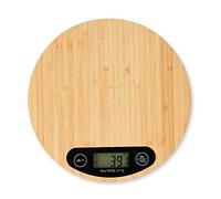 Relaxdays Báscula Cocina Digital Bambú, Balanza Tara Pantalla LCD, hasta 5 kg, Pesa Alimentos Redonda, Ø 20 cm, Natural