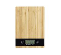 Relaxdays Báscula de cocina, Digital, Pantalla LCD, Táctil, Función de tara, 5kg, Bambú, Marrón, 23 x 16 cm