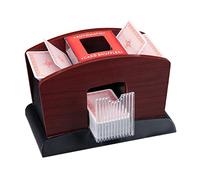 Relaxdays, batidora de cartas eléctrica negro-marrón, madera, 4 barajas, barajadora de cartas para mezclar cartas, estándar
