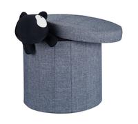 Relaxdays Baúl Almacenaje Redondo, Lino, Gris, 43 x 45 x 45 cm, Poliéster