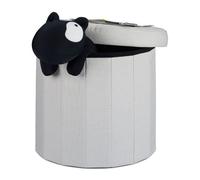 Relaxdays Baúl Almacenaje Redondo, Lino, Crema, 43 x 45 x 45 cm, Poliéster