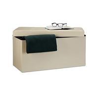 Relaxdays Baúl Almacenaje Polipiel, Banco Plegable 38x76x38 cm, Puff, Asiento con Almacenamiento hasta 300 kg, Crema