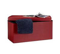 Relaxdays Baúl Almacenaje Polipiel, Banco Plegable 38x76x38 cm, Puff, Asiento con Almacenamiento hasta 300 kg, Granate