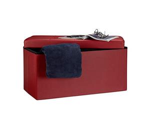 Relaxdays Baúl Almacenaje Polipiel, Banco Plegable 38x76x38 cm, Puff, Asiento con Almacenamiento hasta 300 kg, Granate