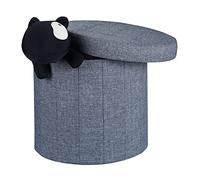 Relaxdays Baúl Almacenaje Redondo, Lino, Gris, 43 x 45 x 45 cm, Poliéster