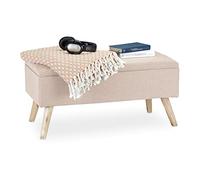 Relaxdays Baúl Almacenamiento con Patas, Banco Almacenaje, Tela-Madera-DM, 1 Ud., 39,5 x 79,5 x 39,5 cm, Beige