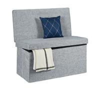 Relaxdays Baúl Almacenamiento, Puff Asiento Almacenaje, Banco con Respaldo, Taburete, Lino, 1 Ud., 73 x 76 x 38 cm, Gris