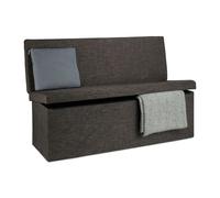 Relaxdays Baúl Almacenamiento, Banco con Respaldo, Puff Asiento Almacenaje, Taburete, Lino, 1 Ud, 73x114x38 cm, Marrón