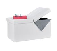 Relaxdays Baúl Almacenamiento, Banco Almacenaje, Puff Asiento, Otomana, Cuero Sintético, 39 x 75 x 37 cm, 1 Ud., Blanco