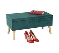 Relaxdays Baúl Almacenamiento, Funda Terciopelo, 40 L, Acolchado, Patas Madera, Asiento Almacenaje, Banco 41 x 80 x 40cm