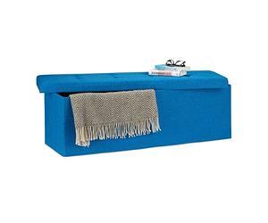 Relaxdays Baúl Almacenamiento Grande Plegable, Lino, Azul, 38 x 114 x 38 cm