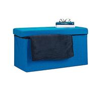 Relaxdays Baúl Almacenamiento Plegable, Lino, Azul, 38 x 76 x 38 cm | Puf con reposapiés y espacio de almacenamiento, 38x76x38 cm