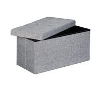 Relaxdays Baúl Almacenamiento Plegable, Lino, Gris, 38 x 76 x 38 cm | Cubo para sentarse que sirve de caja de almacenamiento, 38 x 76 x 38 cm