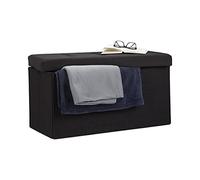 Relaxdays Baúl Almacenamiento Plegable, Lino, Negro, 38 x 76 x 38 cm | Reposapiés, 38x76x38 cm