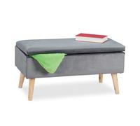 Relaxdays Baúl Almacenamiento, Terciopelo, 40 L, Acolchado, Patas Madera, Asiento Almacenaje, 41x80x40 cm, Gris Oscuro