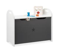 Relaxdays Baúl Juguetes, Banco Infantil, Caja Almacenaje para Niños, Diseño de Estrella, DM, 47x57x30 cm, Blanco y Gris