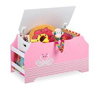 Relaxdays Baúl Juguetes, Diseño Cisnes, Caja Juguetes, Tapa, Baldas para Libros, 46x84x42,5 cm, Juguetero, Rosa y Blanco