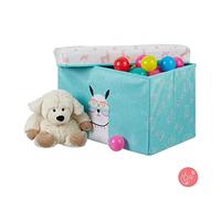 Relaxdays Baúl Juguetes Llama, Plegable con Tapa, Puff Almacenaje Infantil 33 l, 31x48,5x31 cm, Poliéster-DM, Turquesa