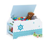 Relaxdays Baúl Marinero, Caja Juguetes Tapa, 46 x 84 x 42,5 cm, Baldas Libros, Arcón Infantil, Blanco y Azul, Tablero de Fibras