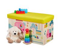 Relaxdays Baúl para Juguetes, Taburete Infantil, Plegable, para niños y niñas, Animales, 50L, Amarillo